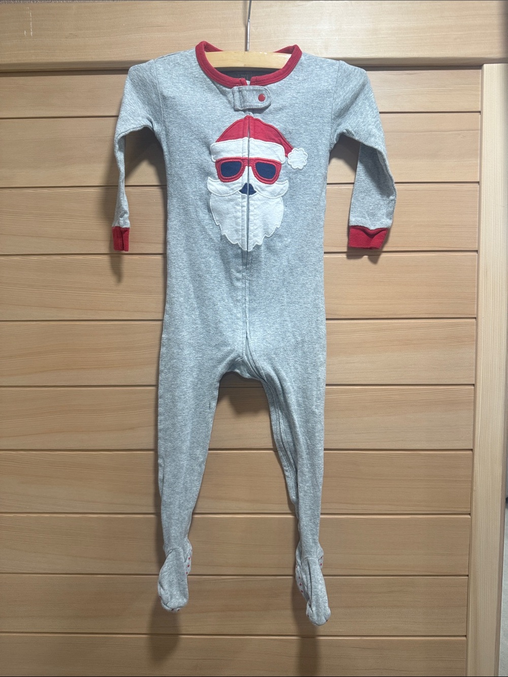 GAP Gray & Red Santa Footed One-Piece Pajamas